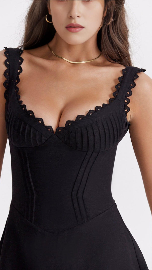 AIIZIE PIN TUCK MINI DRESS IN BLACK - product image