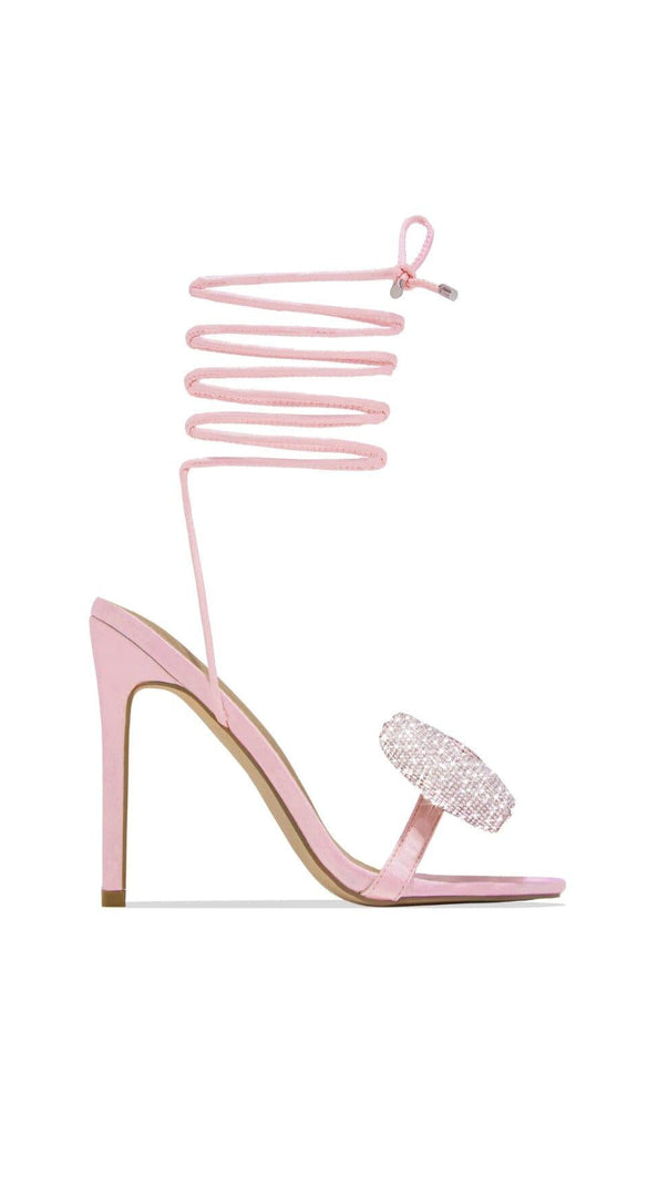AIIZIE PINK CROSS-LACE RHINESTONE BOW HEELS - product image