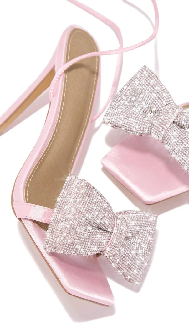 AIIZIE PINK CROSS-LACE RHINESTONE BOW HEELS - product image