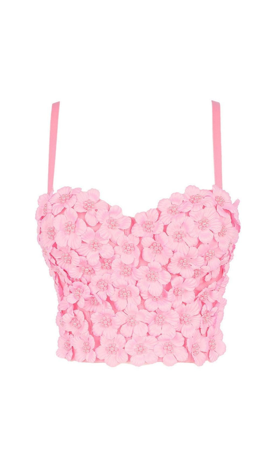 TOP IN CRISTALLO CON FIORE ROSA