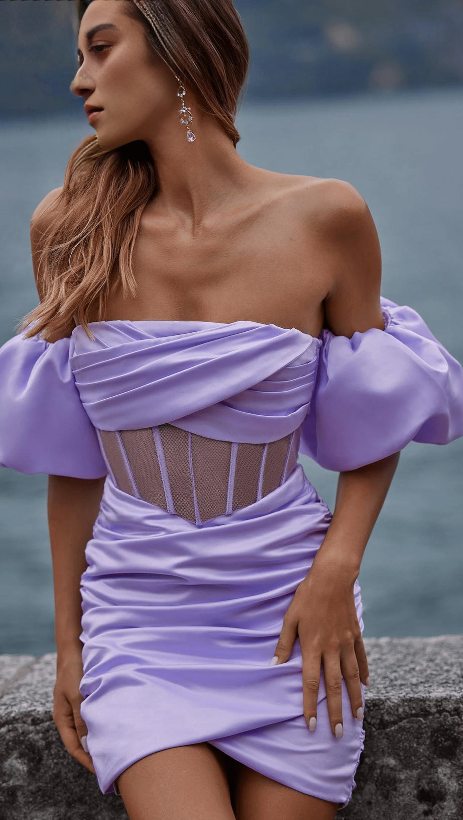 CORSET SATIN MINI DRESS IN PURPLE