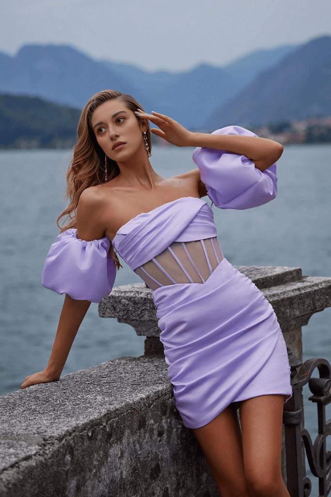 Corset Satin Mini Dress in Purple