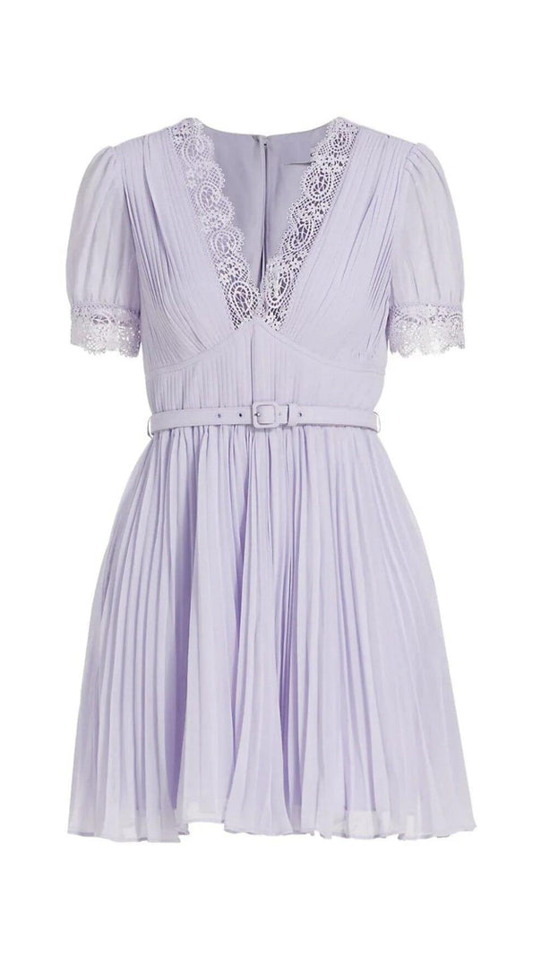 AIIZIE PLEATED CHIFFON MINI DRESS IN LAVENDER - product image
