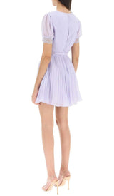 PLEATED CHIFFON MINI DRESS IN LAVENDER