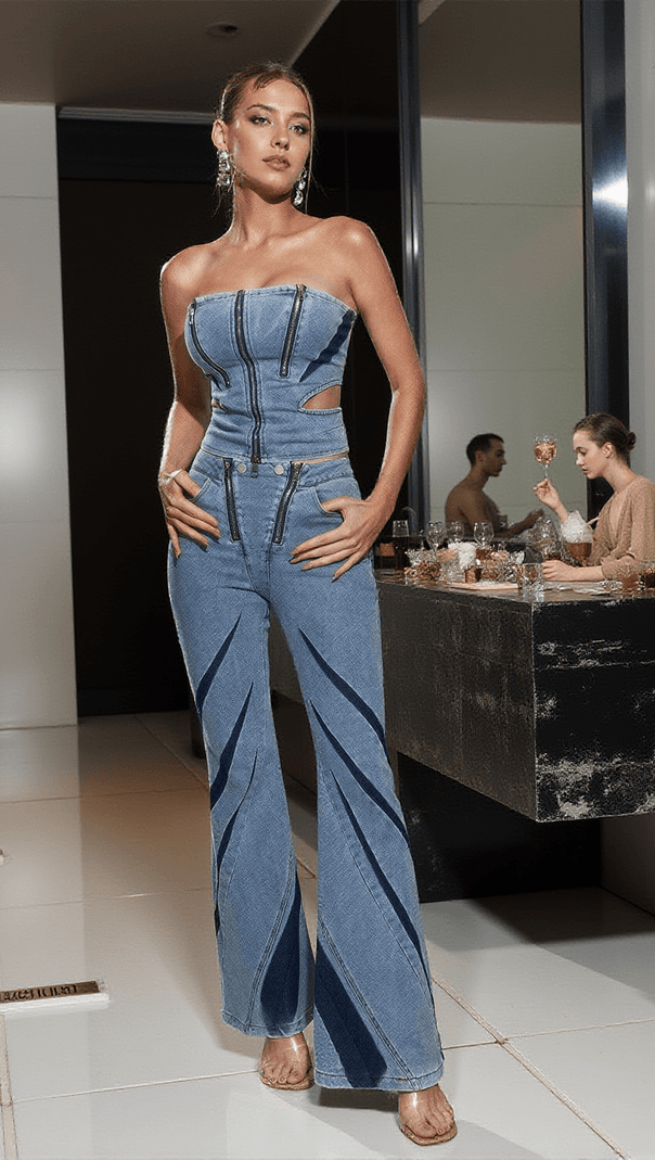 AIIZIE AMAREL PATCHWORK ZIP DENIM PANTS - product image