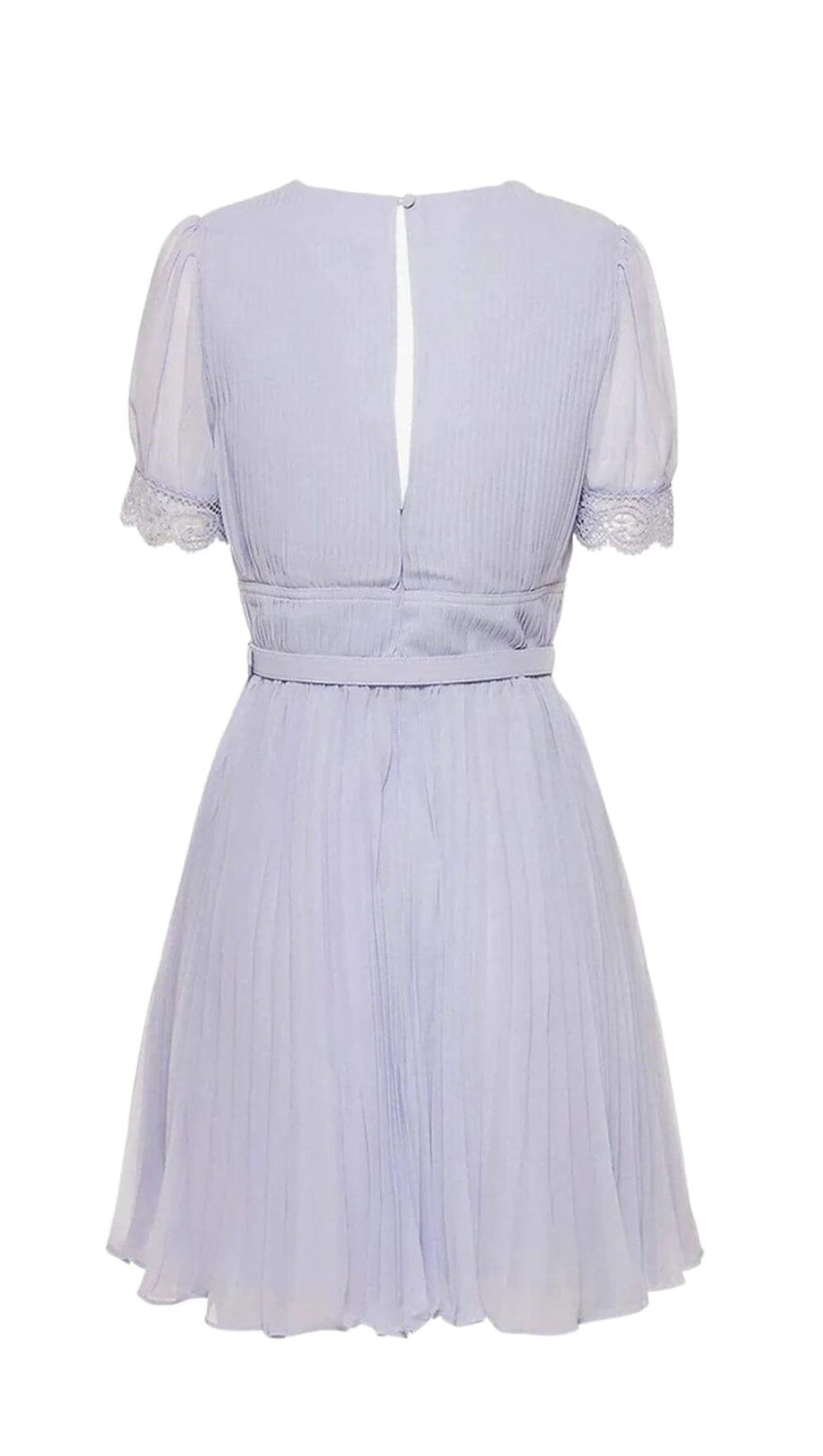 PLEATED CHIFFON MINI DRESS IN LAVENDER