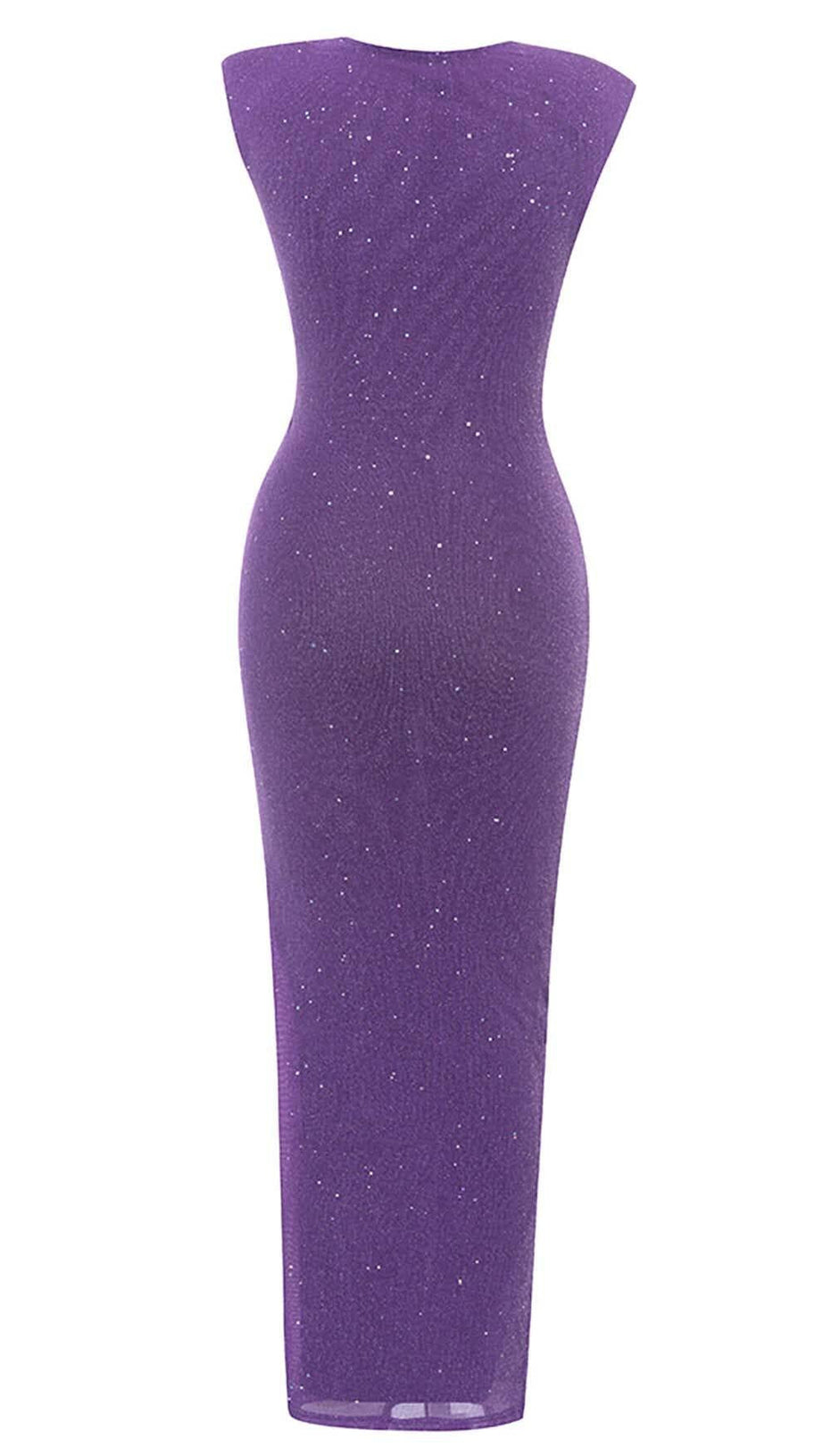 PLUNGE GLITTER BANDAGE MIDI DRESS IN AMETHYST