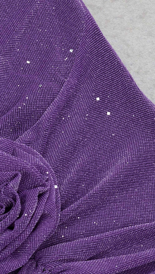 AIIZIE PLUNGE GLITTER BANDAGE MIDI DRESS IN AMETHYST - product image