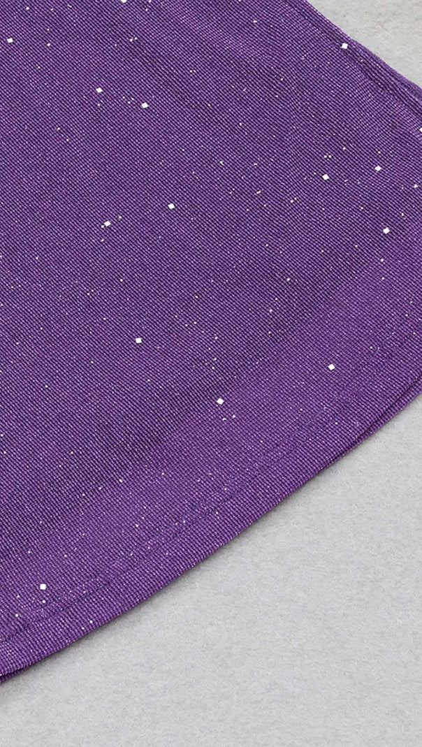 AIIZIE PLUNGE GLITTER BANDAGE MIDI DRESS IN AMETHYST - product image