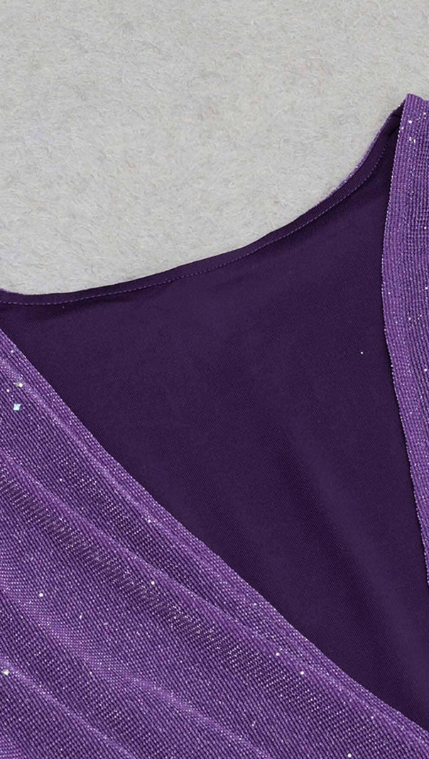 ABITO MIDI CON BENDAGGIO GLITTER E SCOLLO A V IN AMETISTA