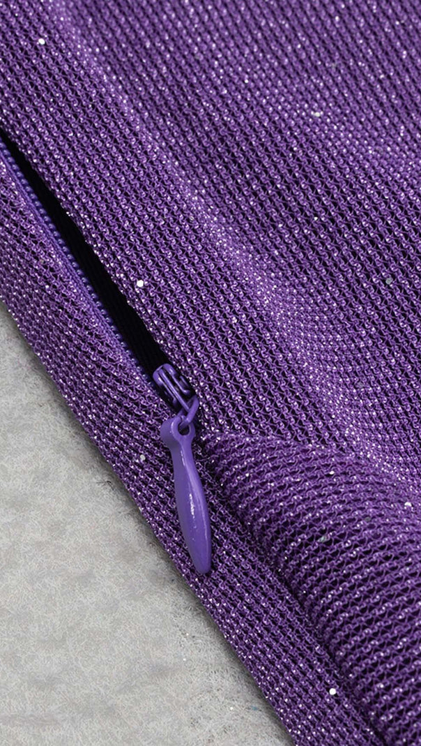 ABITO MIDI CON BENDAGGIO GLITTER E SCOLLO A V IN AMETISTA