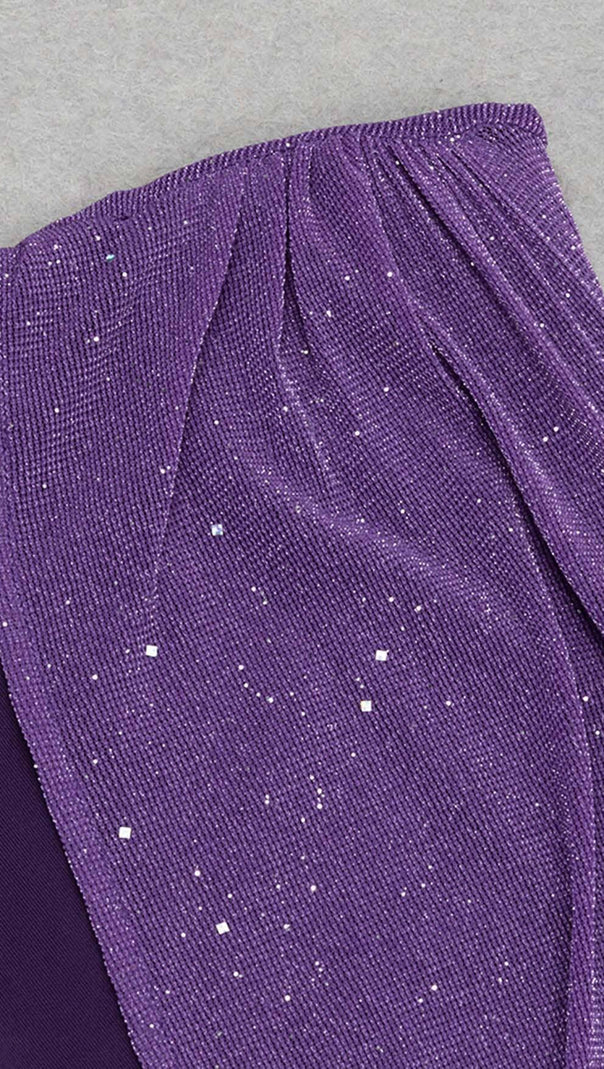 ABITO MIDI CON BENDAGGIO GLITTER E SCOLLO A V IN AMETISTA