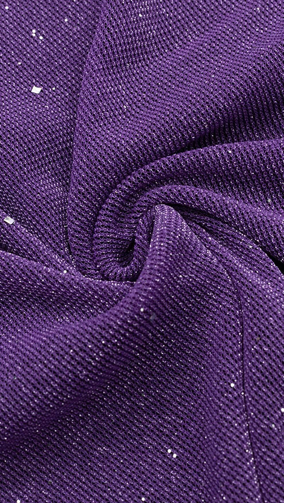 PLUNGE GLITTER BANDAGE MIDI DRESS IN AMETHYST