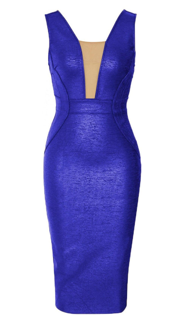 AIIZIE PLUNGE MESH BANDAGE MIDI DRESS IN BLUE - product image