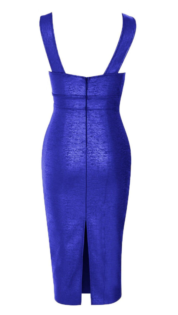 AIIZIE PLUNGE MESH BANDAGE MIDI DRESS IN BLUE - product image