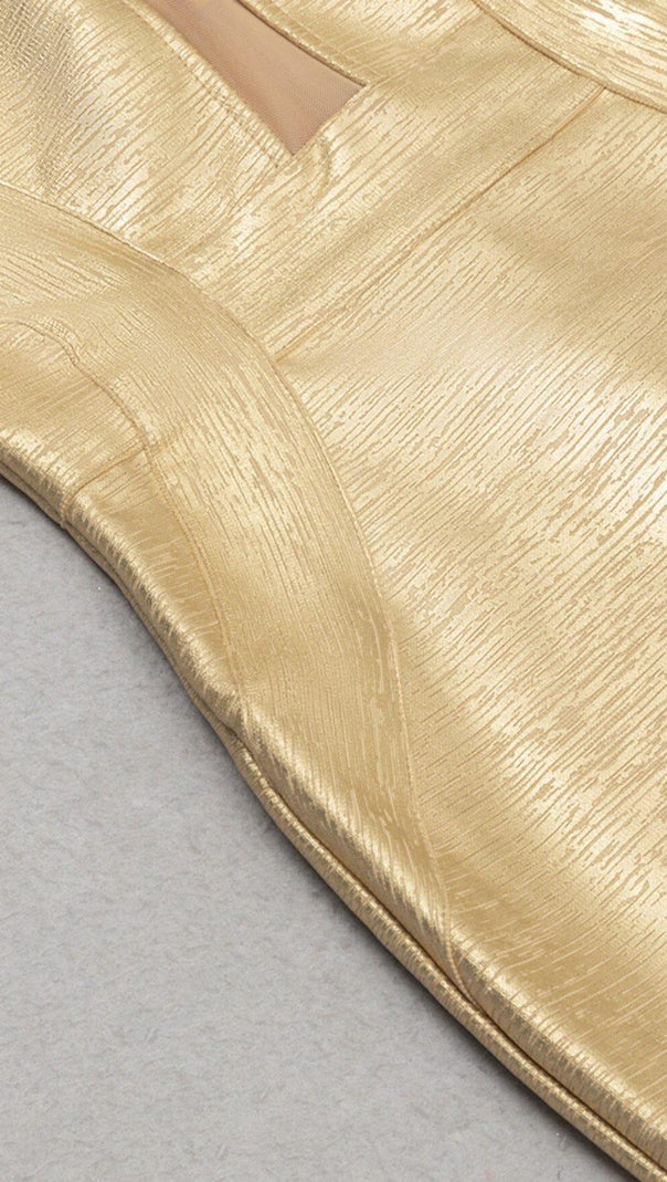 AIIZIE PLUNGE MESH BANDAGE MIDI DRESS IN GOLD - product image