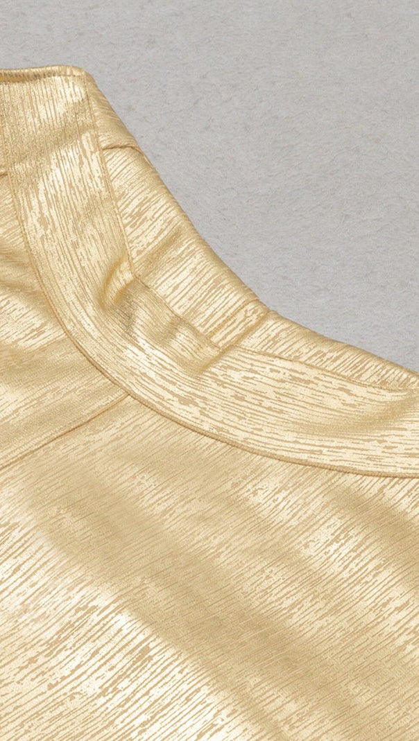 AIIZIE PLUNGE MESH BANDAGE MIDI DRESS IN GOLD - product image