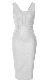 PLUNGE MESH BANDAGE MIDI DRESS IN SLIVER