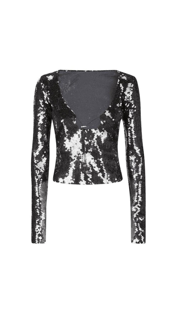 AIIZIE ANTHRACITE SEQUINED STRETCH-TULLE TOP - product image
