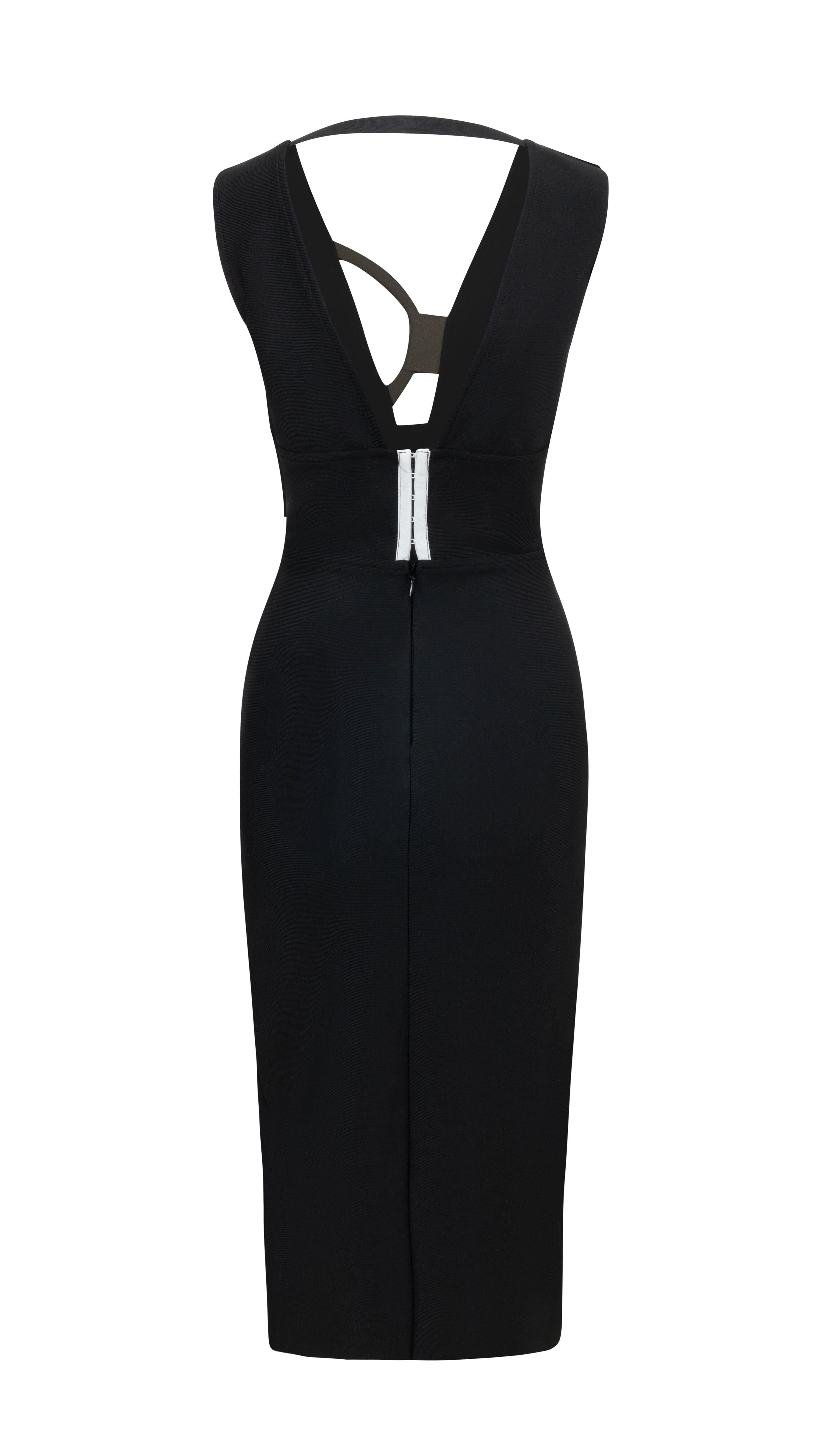 PLUNGE V-NECK MIDI DRESS IN BLACK
