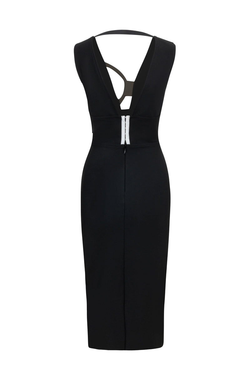 PLUNGE V-NECK MIDI DRESS IN BLACK