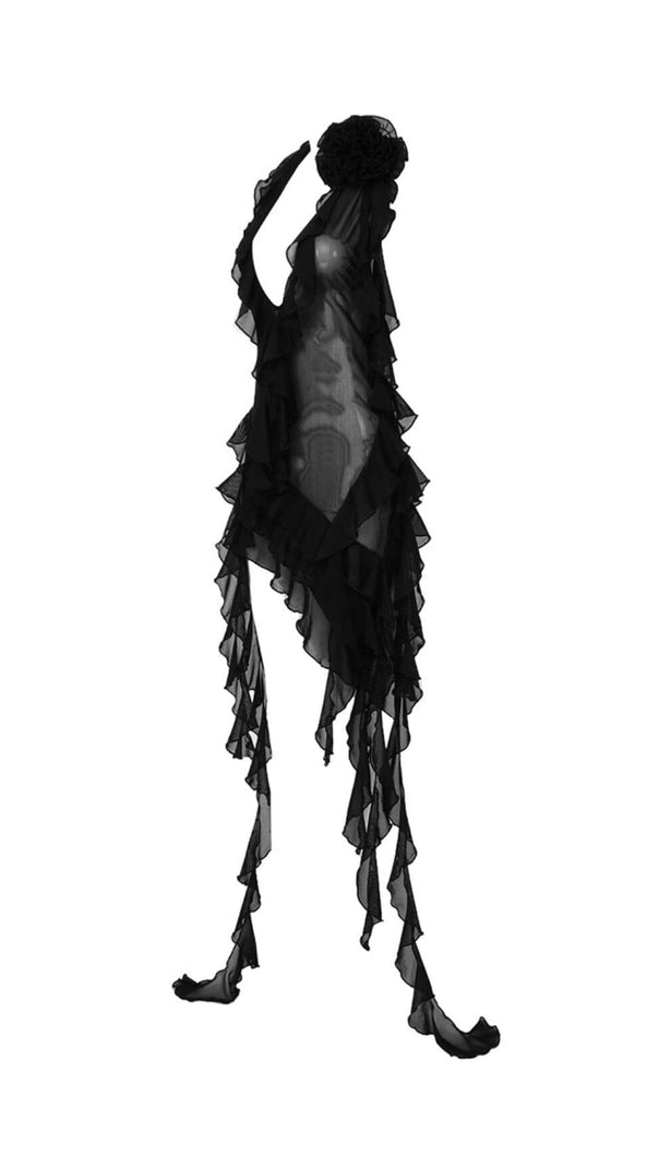 AIIZIE PLUNGING NECKLINE RUFFLE DRESS IN BLACK - product image