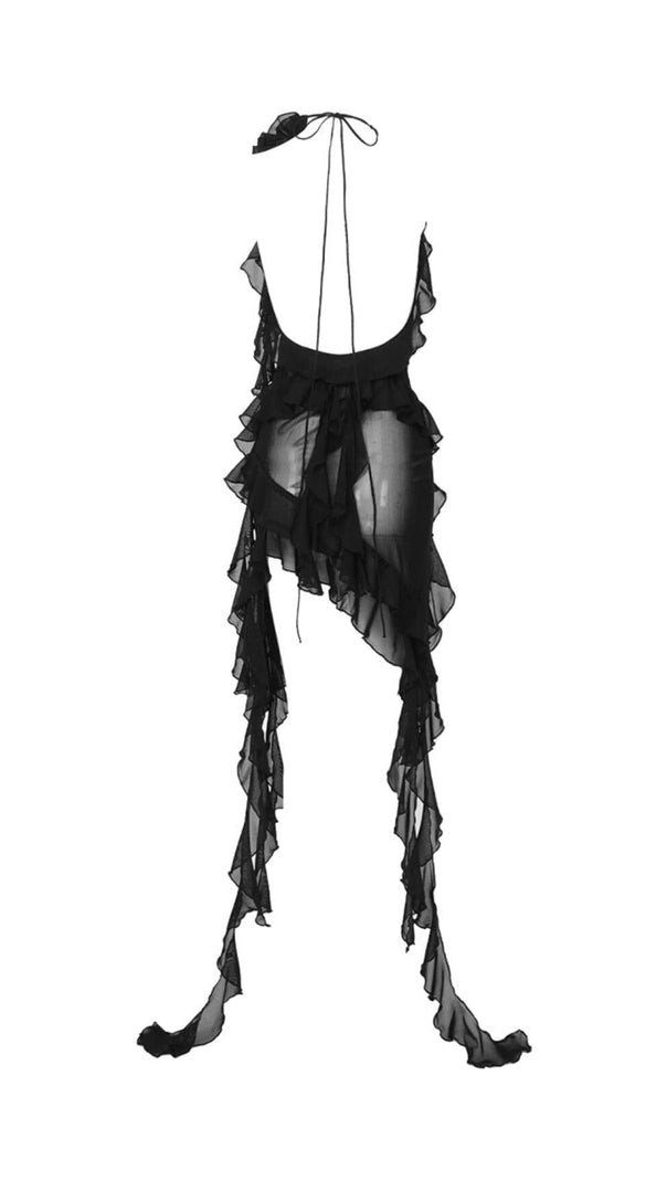 AIIZIE PLUNGING NECKLINE RUFFLE DRESS IN BLACK - product image