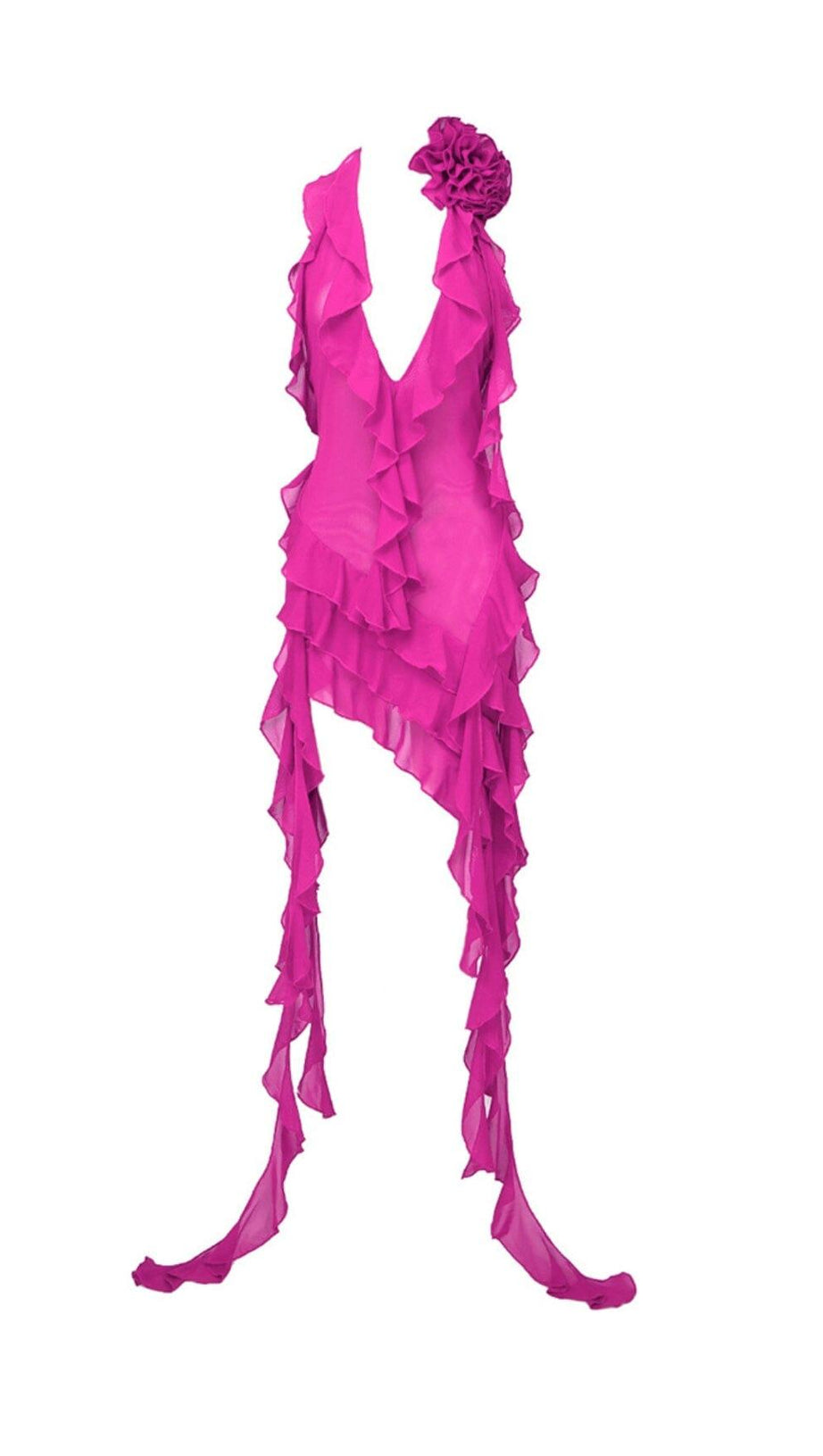 PLUNGING NECKLINE RUFFLE DRESS IN PINK