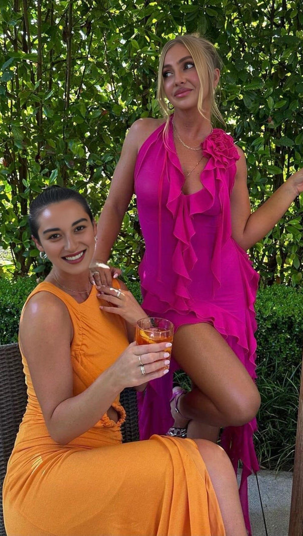AIIZIE PLUNGING NECKLINE RUFFLE DRESS IN PINK - product image