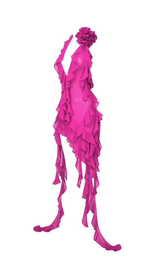AIIZIE PLUNGING NECKLINE RUFFLE DRESS IN PINK - product image