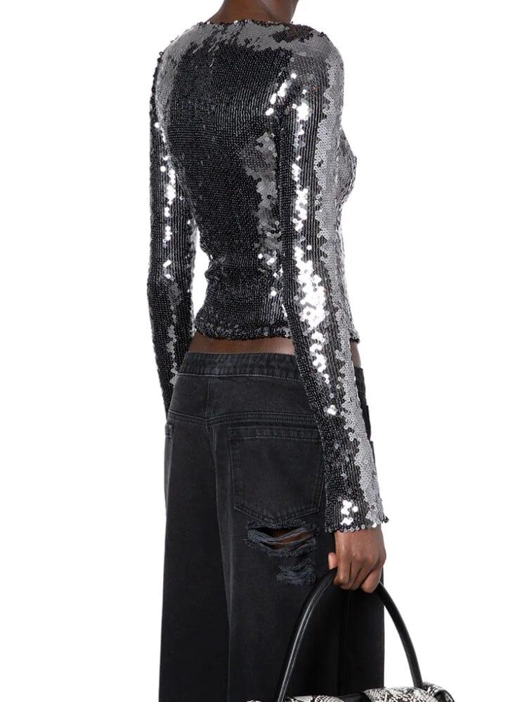 AIIZIE ANTHRACITE SEQUINED STRETCH-TULLE TOP - product image