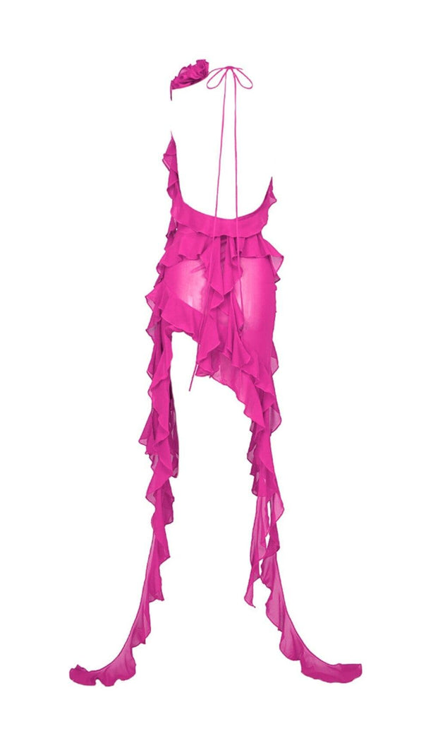 AIIZIE PLUNGING NECKLINE RUFFLE DRESS IN PINK - product image