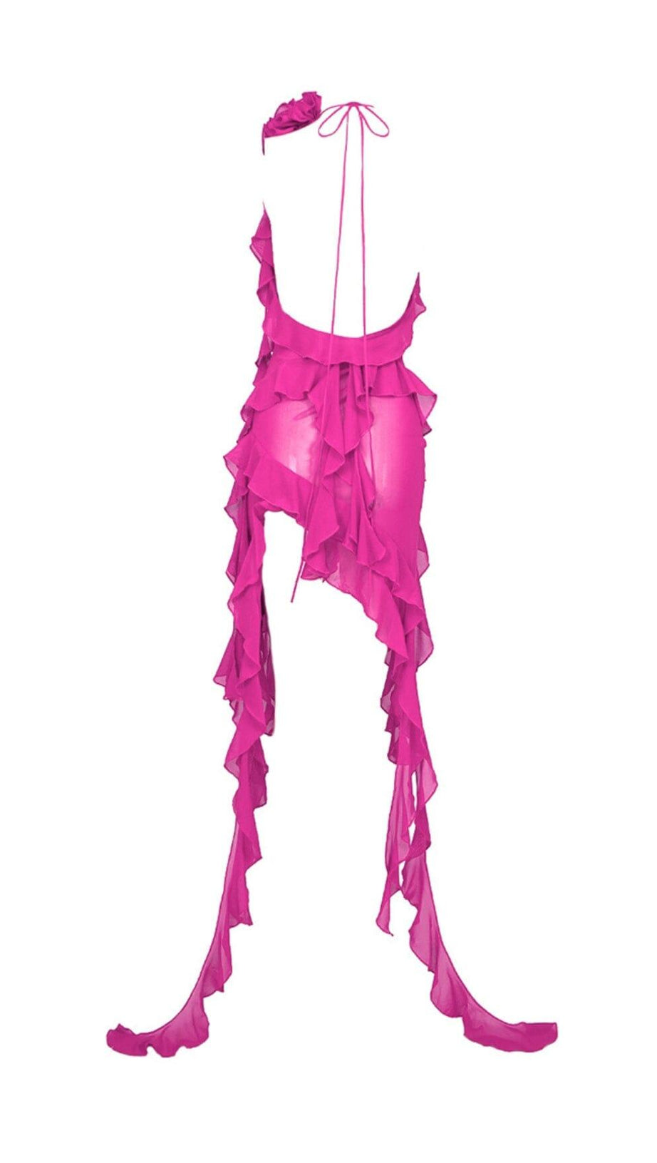 PLUNGING NECKLINE RUFFLE DRESS IN PINK