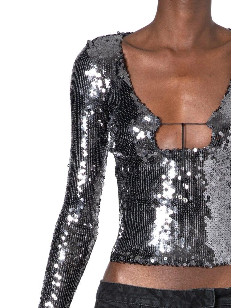 AIIZIE ANTHRACITE SEQUINED STRETCH-TULLE TOP - product image
