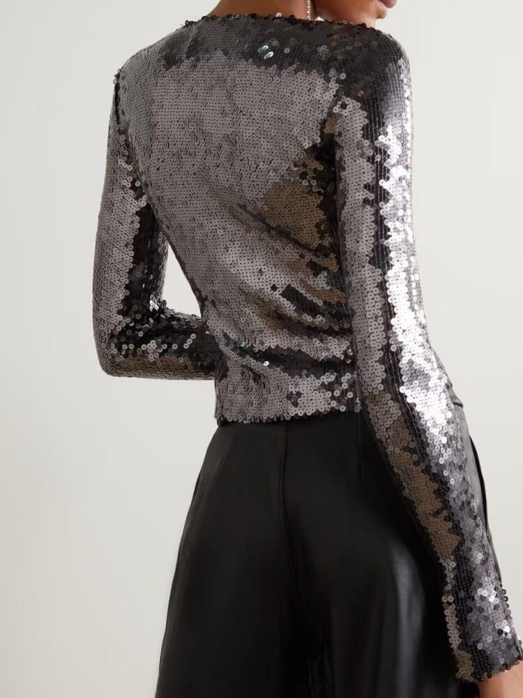 AIIZIE ANTHRACITE SEQUINED STRETCH-TULLE TOP - product image