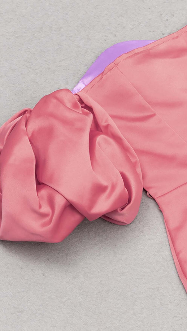 AIIZIE PUFF BODYCON SATIN MIDI DRESS IN ROSE - product image
