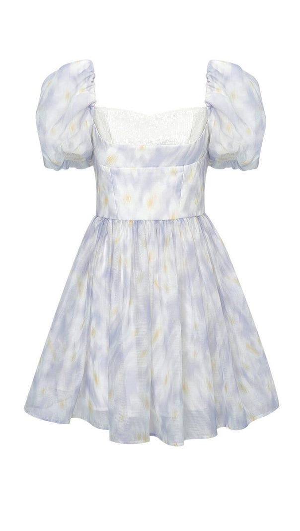 AIIZIE PUFF FLORAL-PRINT MINI DRESS IN GRAYISH-BLUE - product image