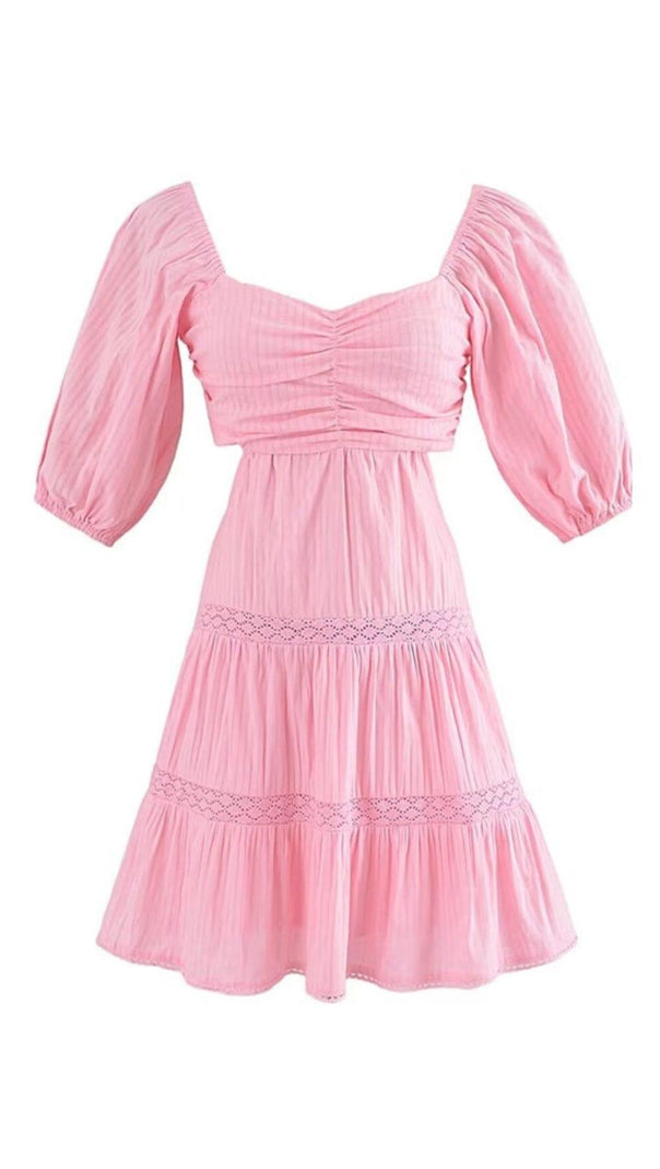 AIIZIE PUFF SLEEVE LACE MINI DRESS IN PINK - product image
