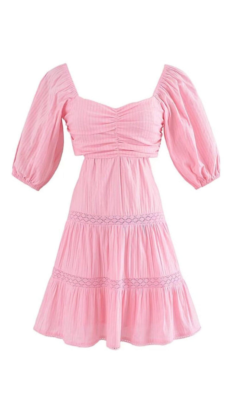 PUFF SLEEVE LACE MINI DRESS IN PINK