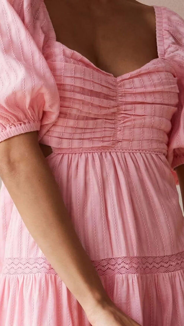 AIIZIE PUFF SLEEVE LACE MINI DRESS IN PINK - product image