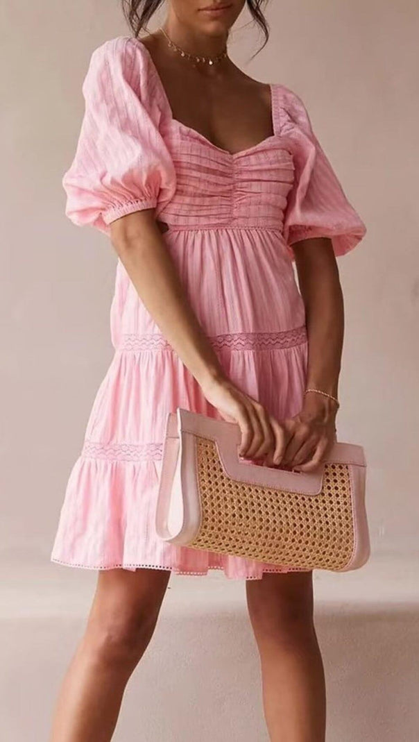 AIIZIE PUFF SLEEVE LACE MINI DRESS IN PINK - product image