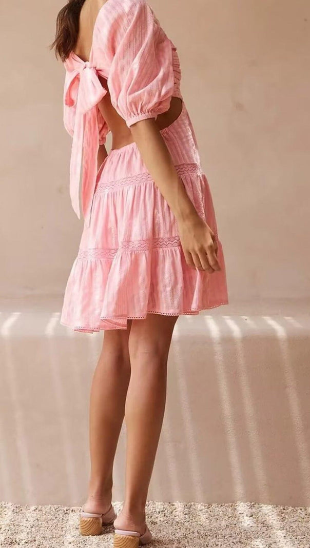 AIIZIE PUFF SLEEVE LACE MINI DRESS IN PINK - product image