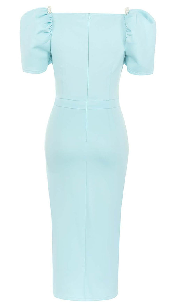 AIIZIE PUFF SLEEVE PEARL MIDI DRESS IN LIGHT GREEN - product image