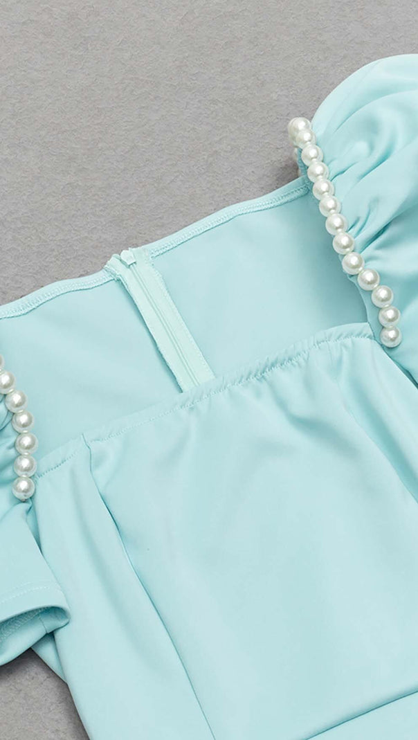 AIIZIE PUFF SLEEVE PEARL MIDI DRESS IN LIGHT GREEN - product image