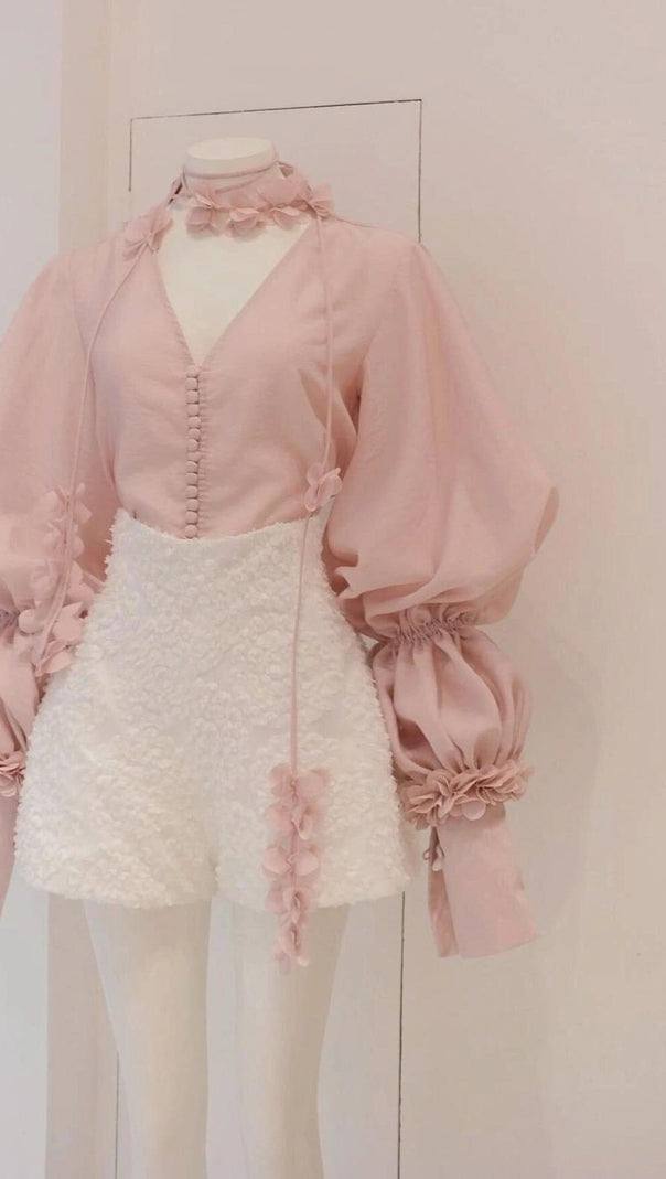 AIIZIE PUFF SLEEVE TWO PIECE SUIT IN PINK - product image