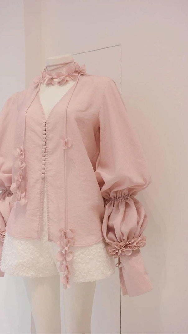 AIIZIE PUFF SLEEVE TWO PIECE SUIT IN PINK - product image