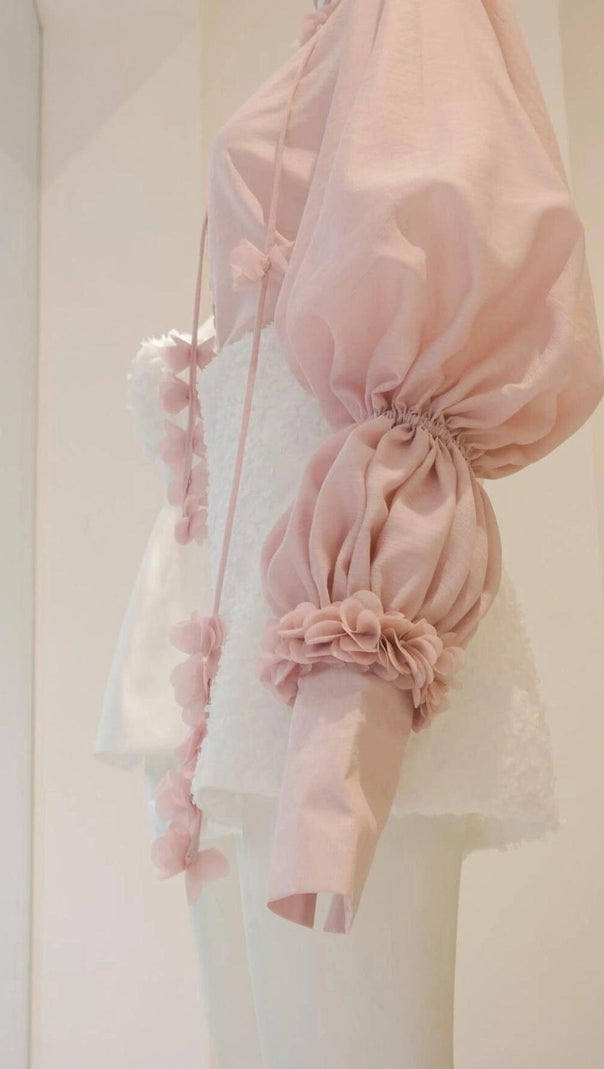 AIIZIE PUFF SLEEVE TWO PIECE SUIT IN PINK - product image