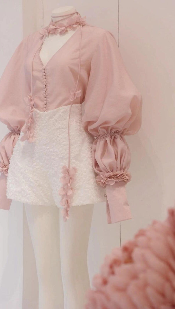 AIIZIE PUFF SLEEVE TWO PIECE SUIT IN PINK - product image