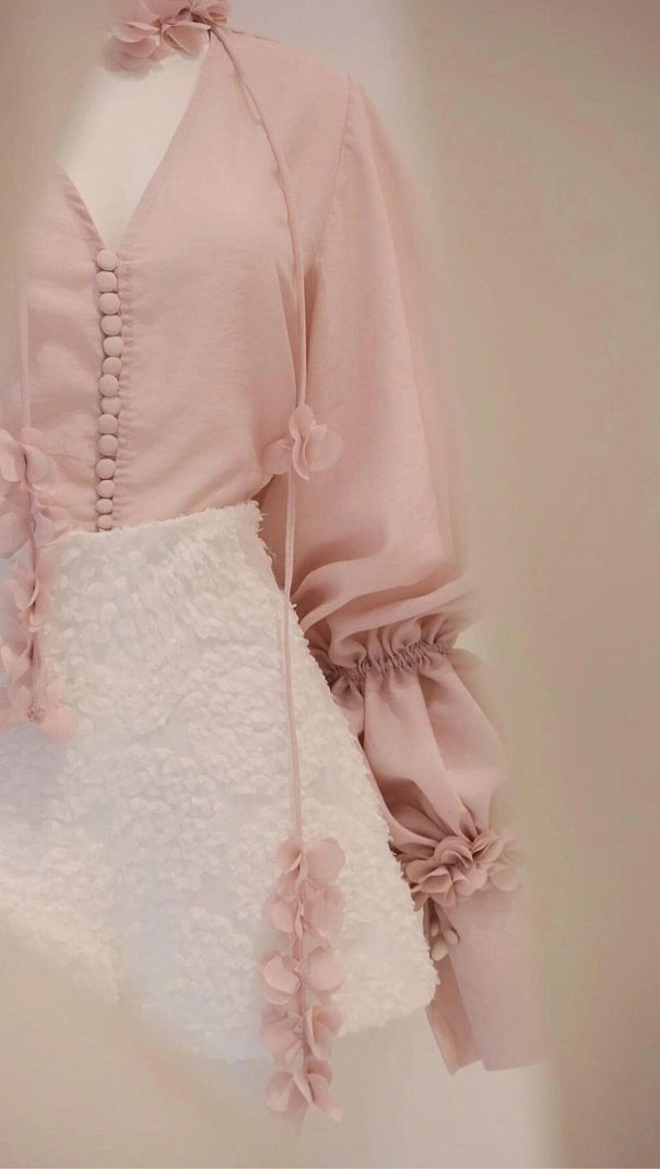 AIIZIE PUFF SLEEVE TWO PIECE SUIT IN PINK - product image