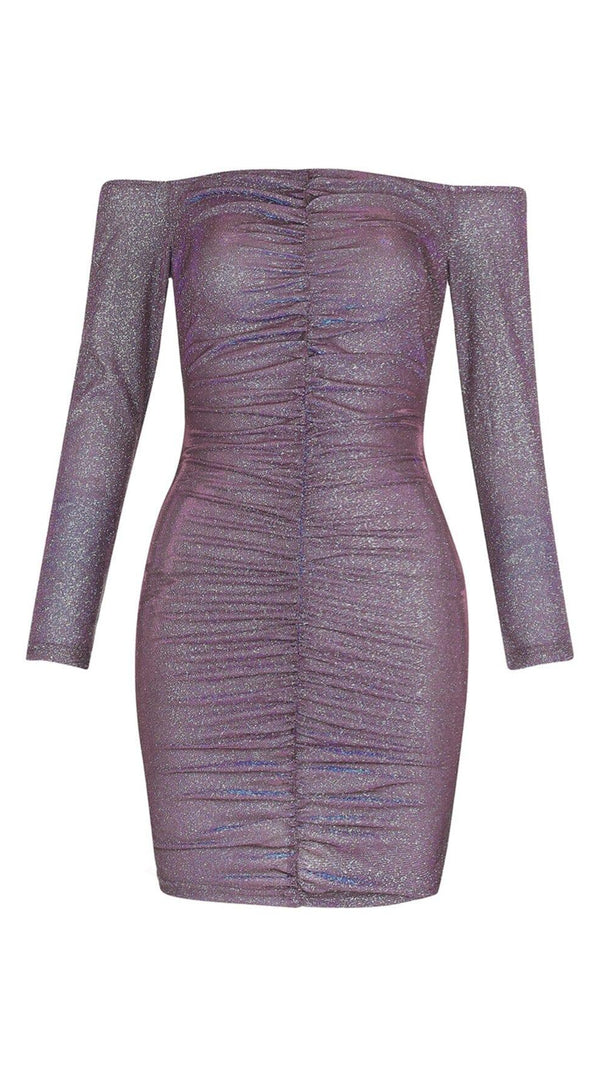 AIIZIE PURPLE OFF SHOULDER MINI DRESS - product image